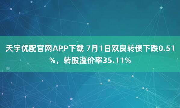 天宇优配官网APP下载 7月1日双良转债下跌0.51%，转股溢价率35.11%